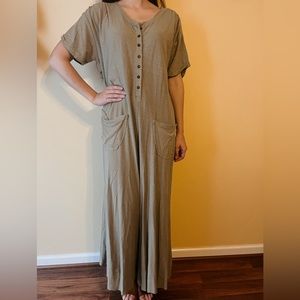 Sage Green Natural Life Relaxed Cotton/Linen Jumpsuit